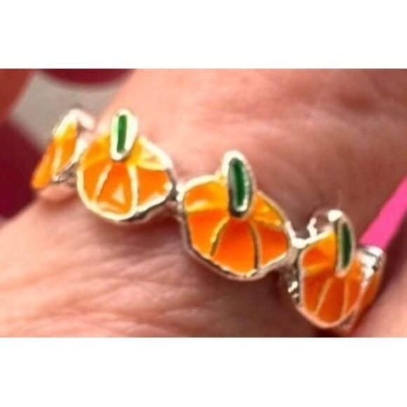Pumpkin Ring New Orange Silver Adjustable Thanksgiving Autumn Jewelry Fe… - Picture 3 of 12